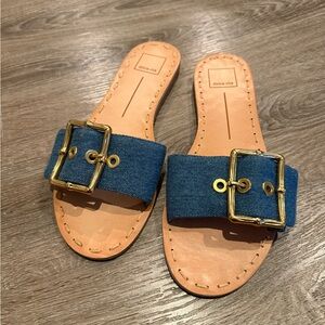Dolce Vita DASA Denim Blue Slides with Gold Accent